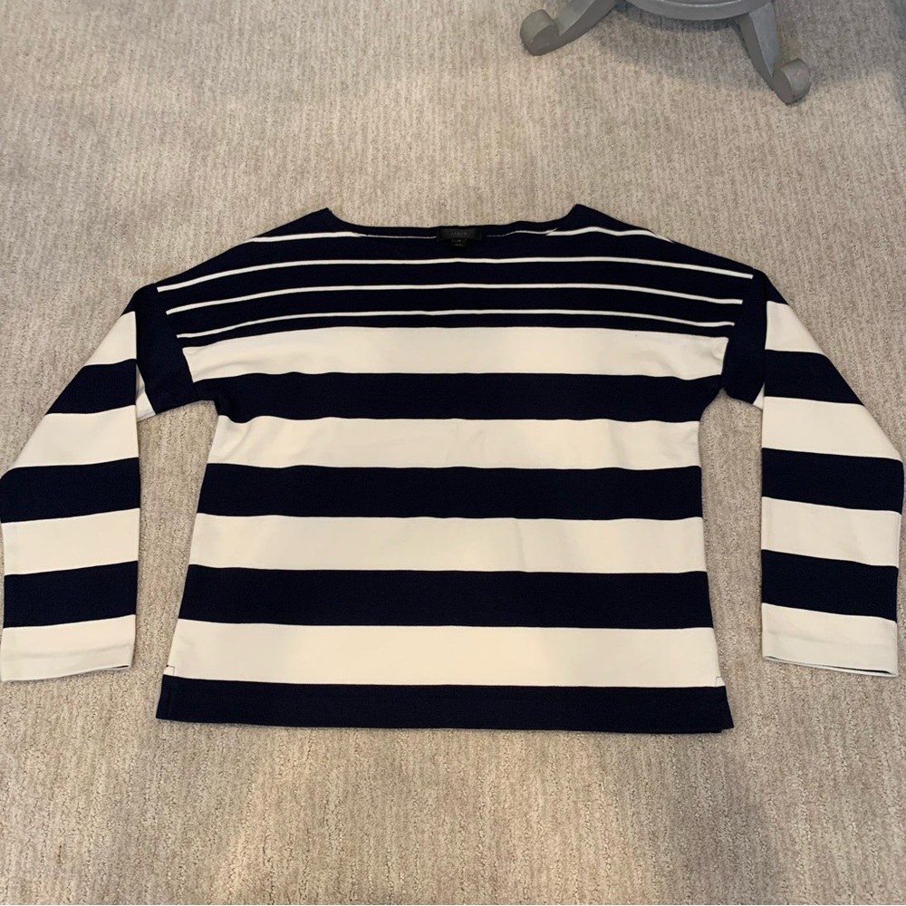 J. Crew Navy and White Breton Stripe Long Sleeve